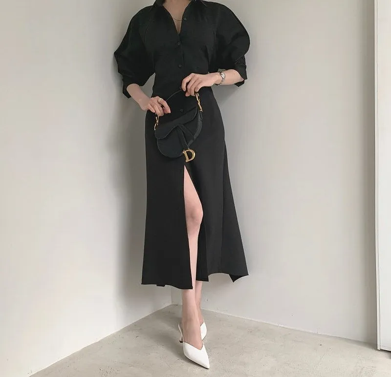 Elegant Casual Split High Waist Ladies Dresses