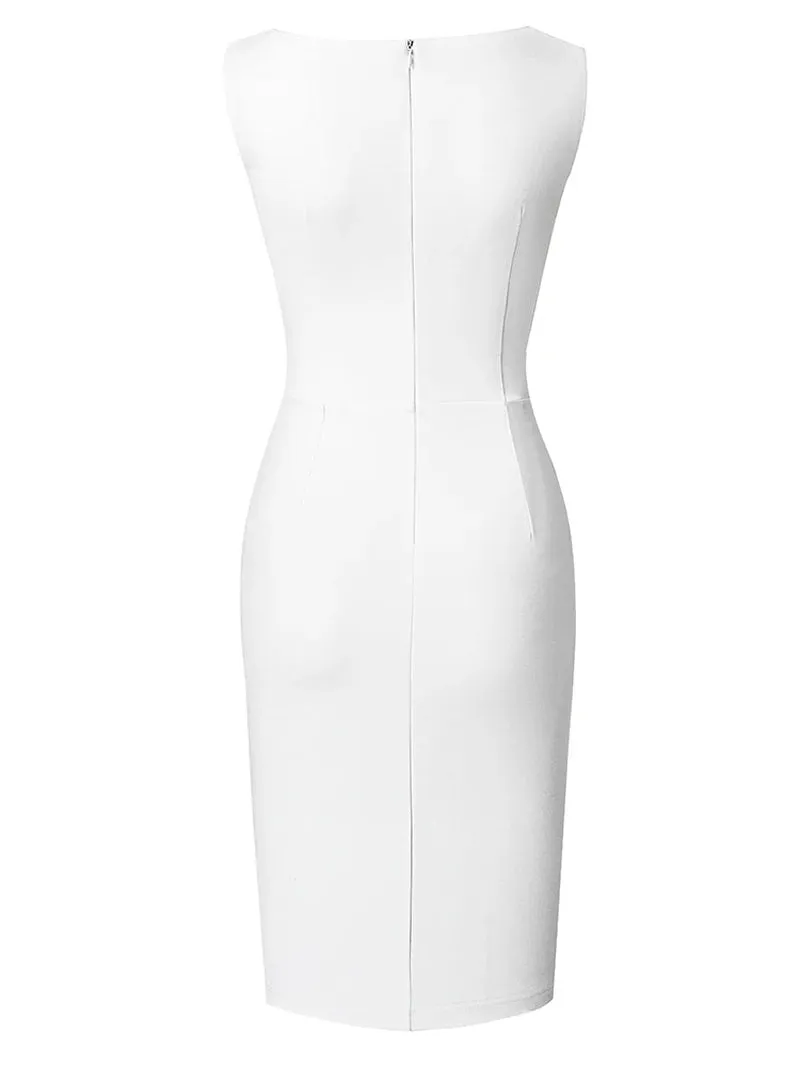 Elegant Round Neck Plain Vintage Pencil Dress
