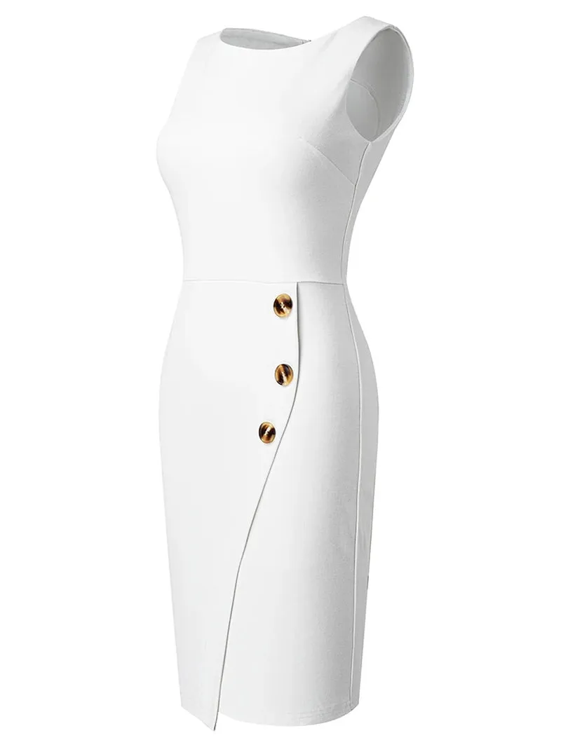 Elegant Round Neck Plain Vintage Pencil Dress