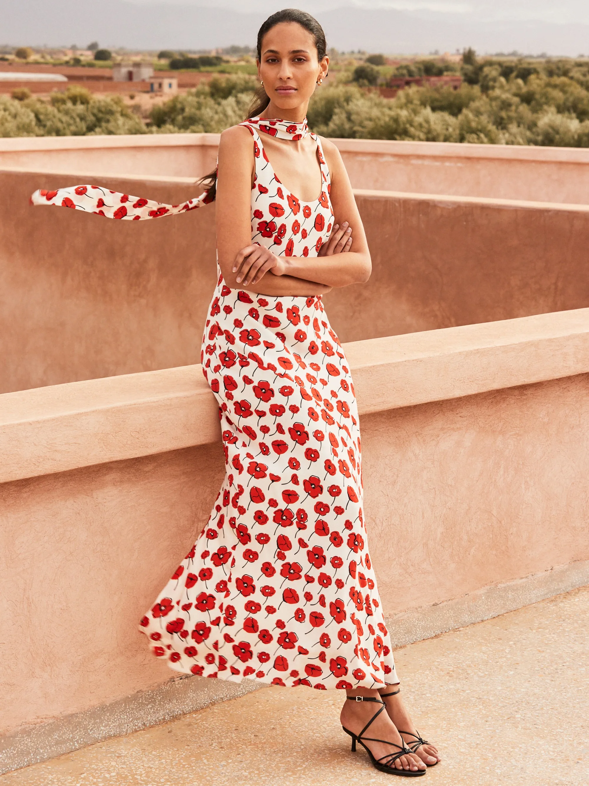 Ella Red Poppy-Print Maxi Dress