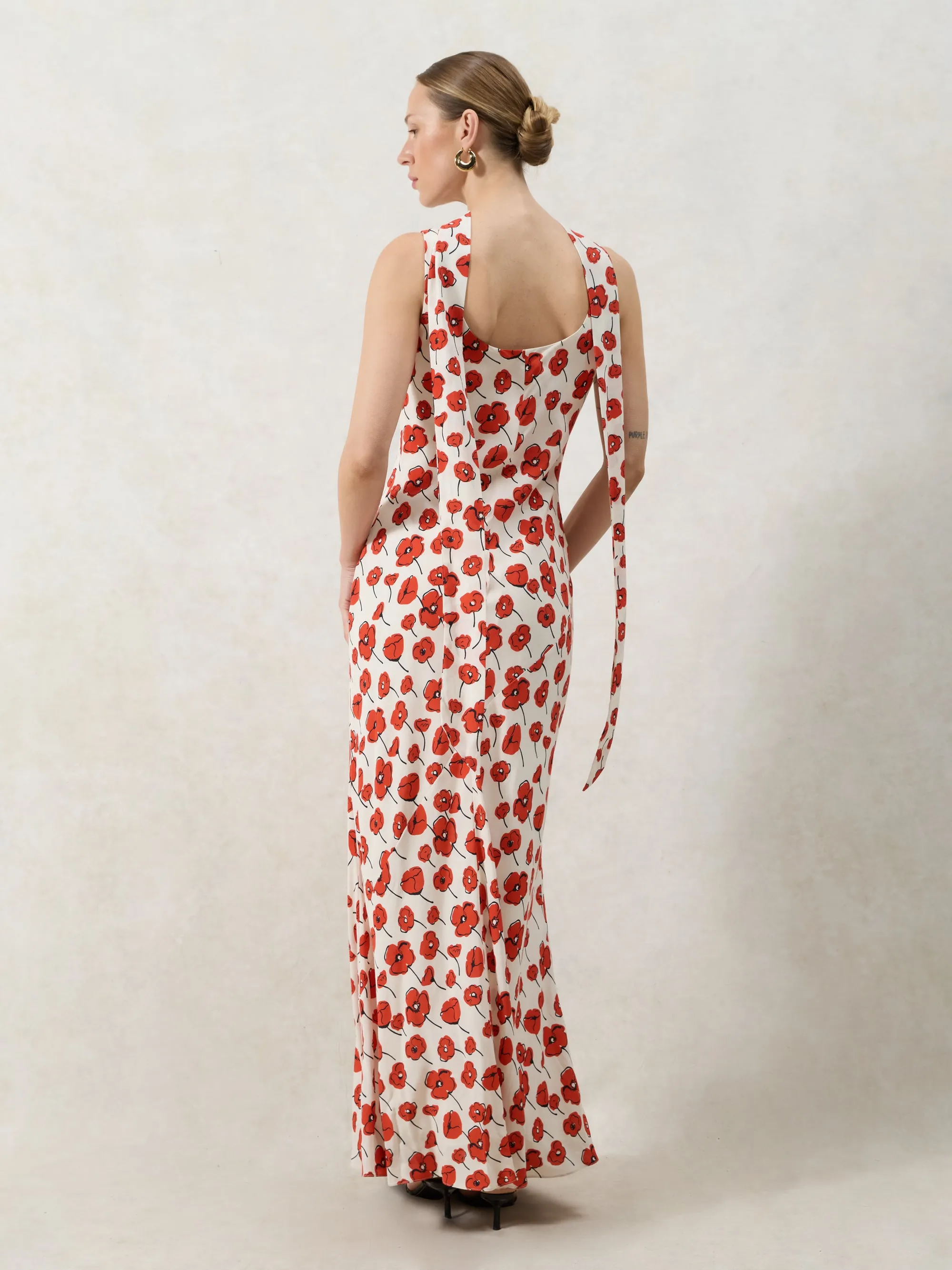 Ella Red Poppy-Print Maxi Dress