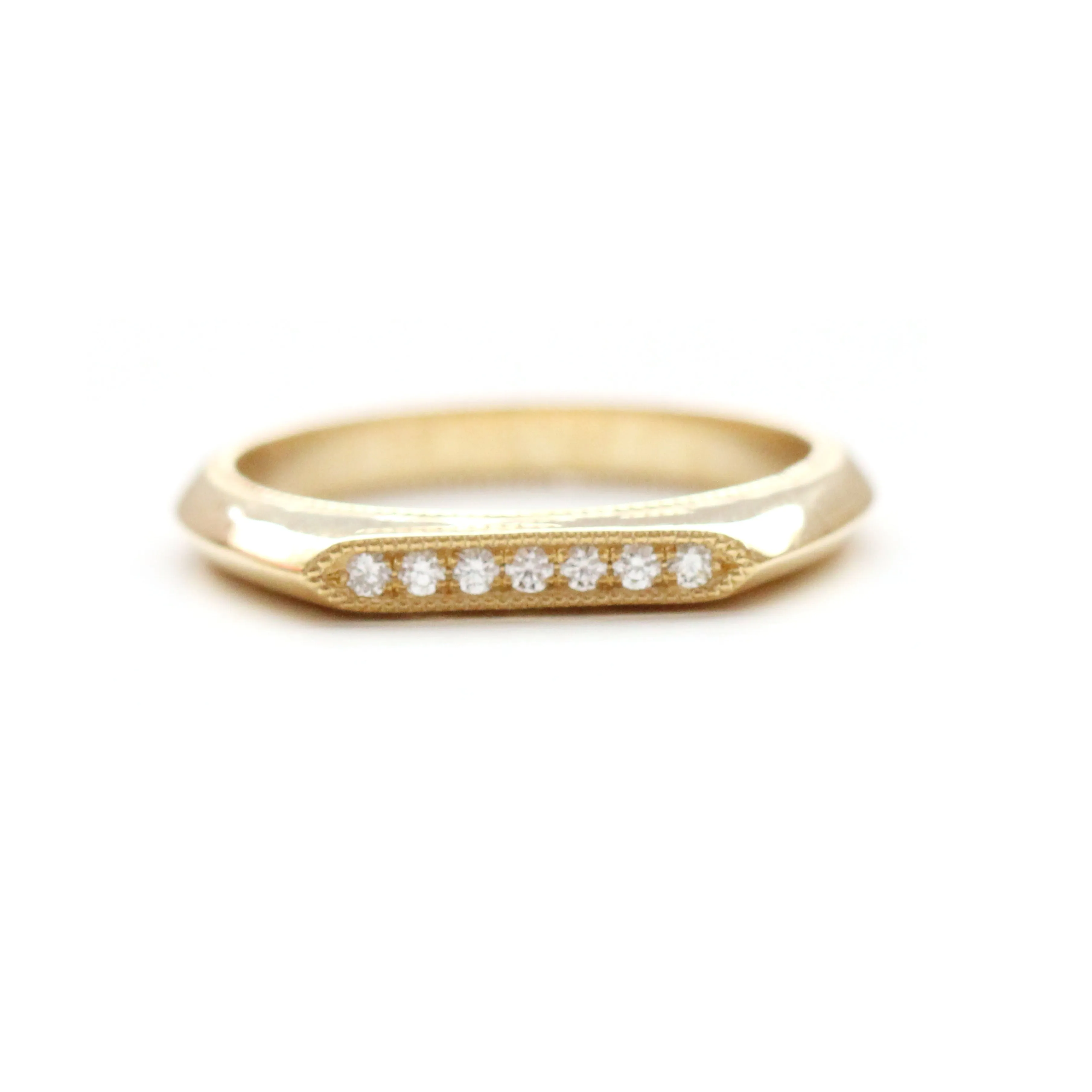 Elongated Hexagon pave set diamond signet band