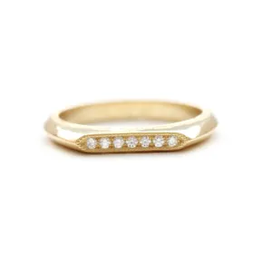 Elongated Hexagon pave set diamond signet band