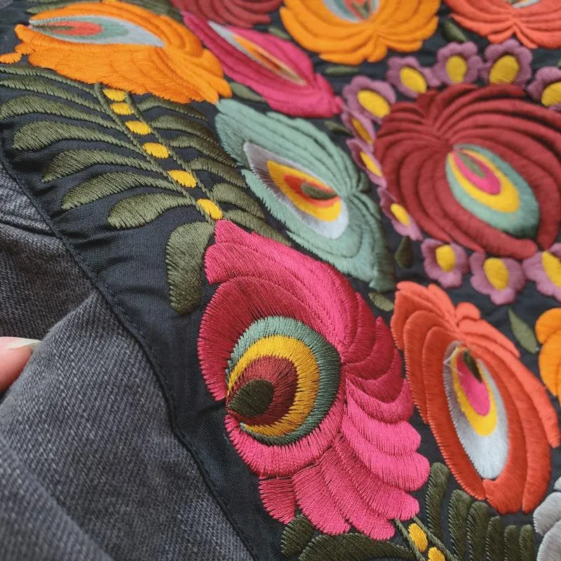 Embroidered Vintage Denim Bomber Jacket