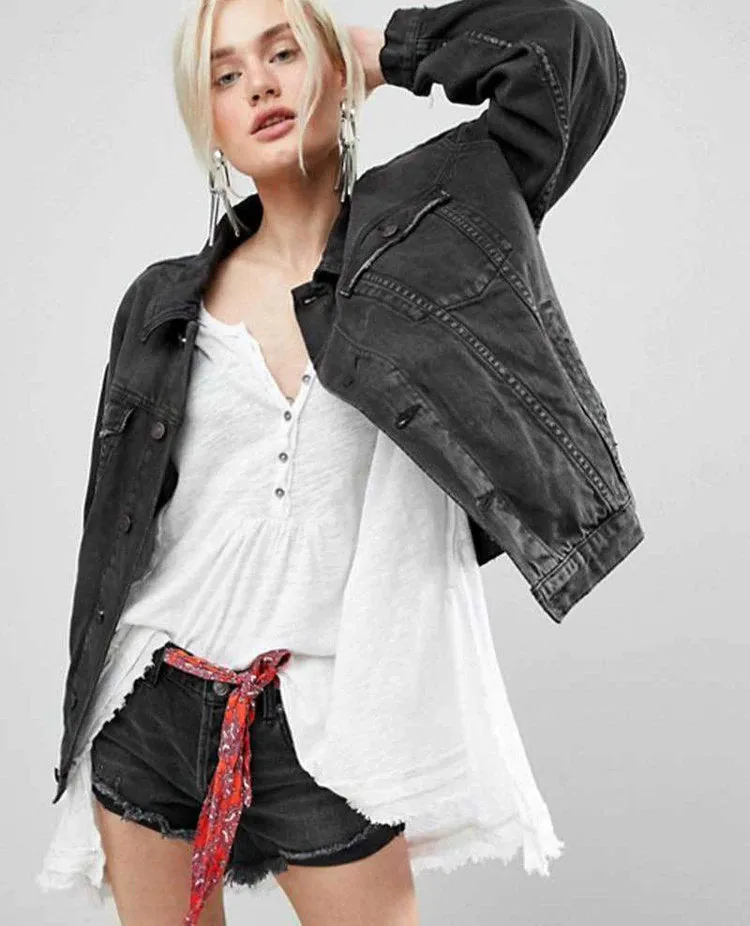 Embroidered Vintage Denim Bomber Jacket