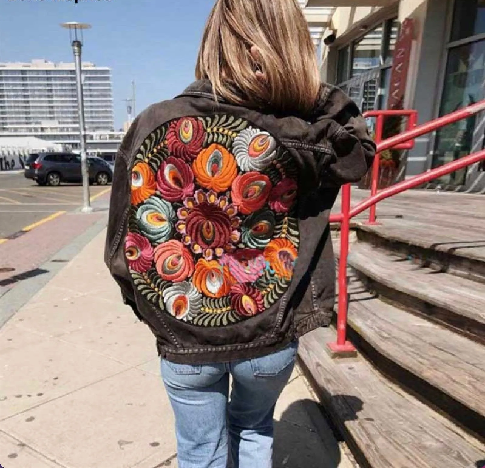 Embroidered Vintage Denim Bomber Jacket