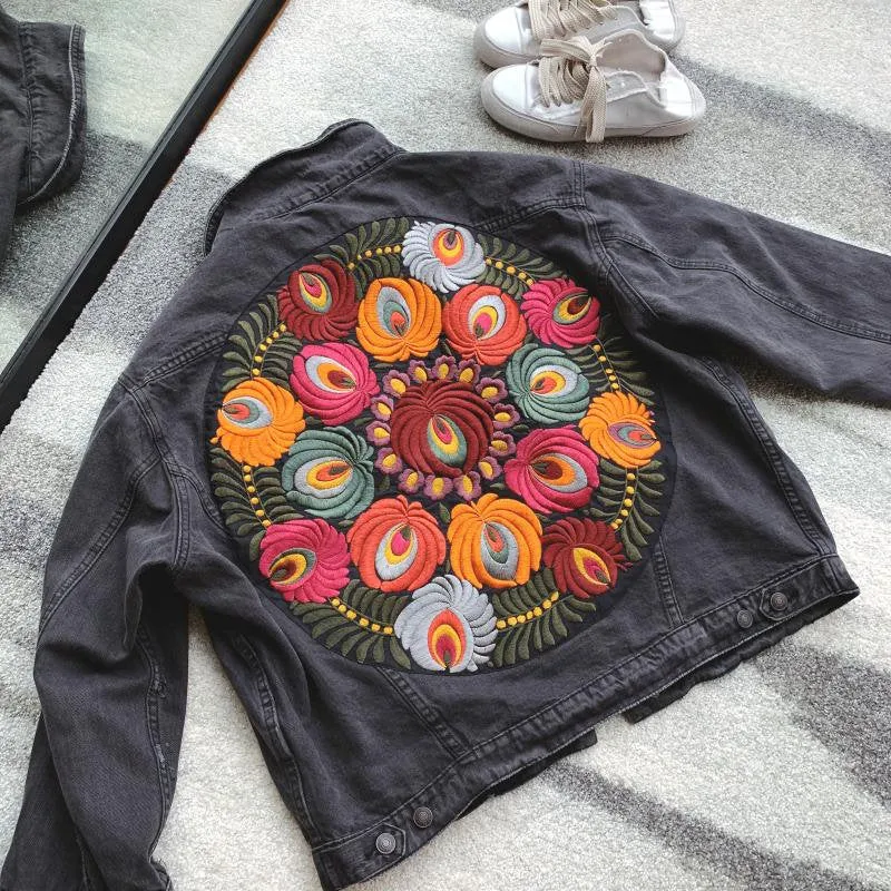 Embroidered Vintage Denim Bomber Jacket