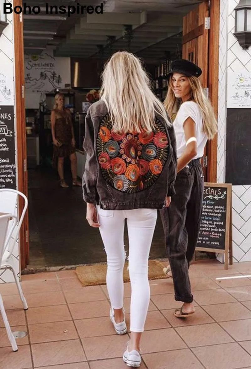 Embroidered Vintage Denim Bomber Jacket