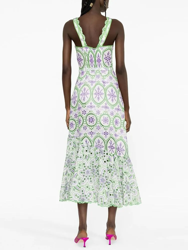 Embroidery Hollow Out Printing Dresses