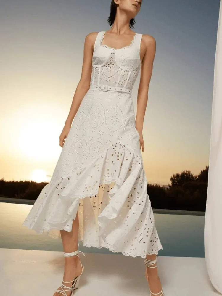 Embroidery Hollow Out Printing Dresses
