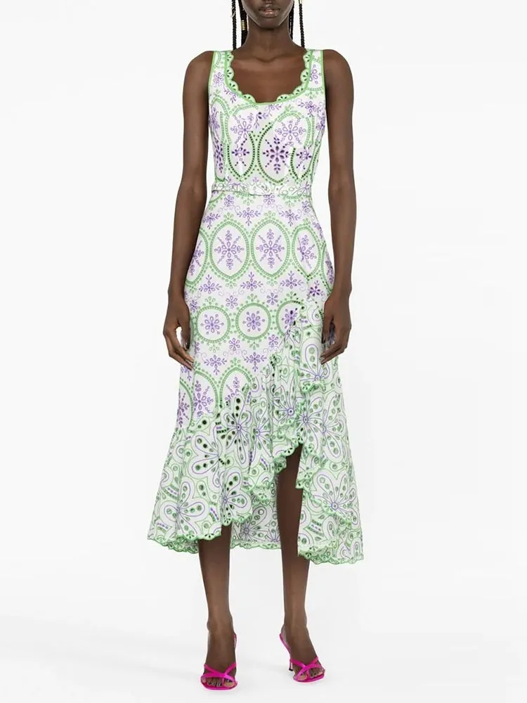 Embroidery Hollow Out Printing Dresses