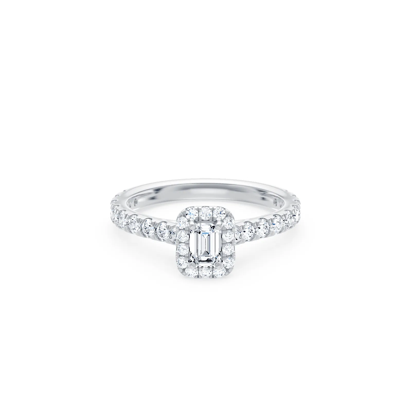 Emerald Cut Halo Ring with 1.10ct of Laboratory Grown Diamonds in 9ct White Gold