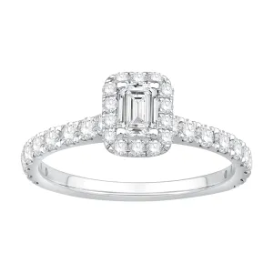 Emerald Cut Halo Ring with 1.10ct of Laboratory Grown Diamonds in 9ct White Gold