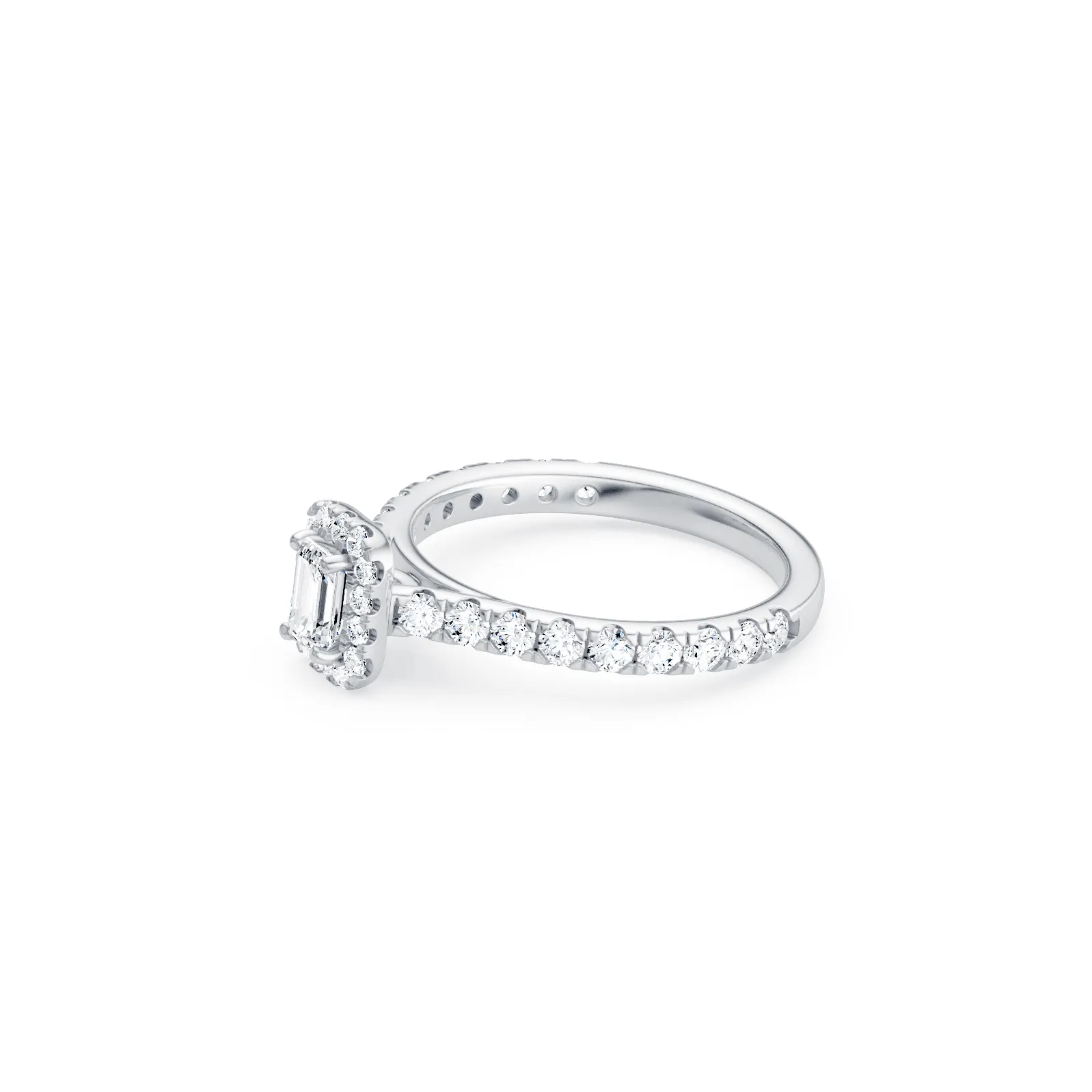 Emerald Cut Halo Ring with 1.10ct of Laboratory Grown Diamonds in 9ct White Gold