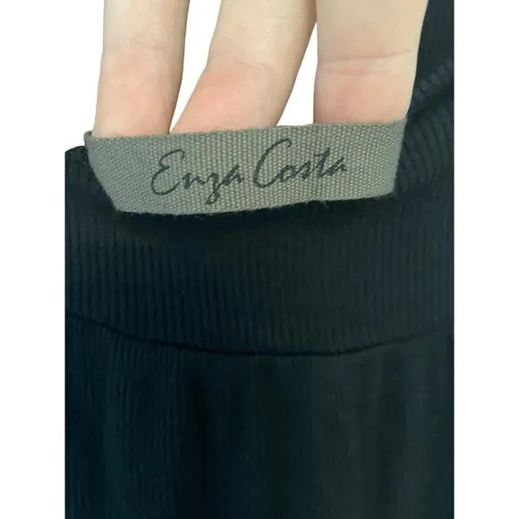 Enza Costa Silk Blend Ribbed Jersey Midi Pencil Skirt Side Slit Black Size Small