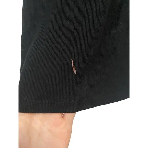 Enza Costa Silk Blend Ribbed Jersey Midi Pencil Skirt Side Slit Black Size Small
