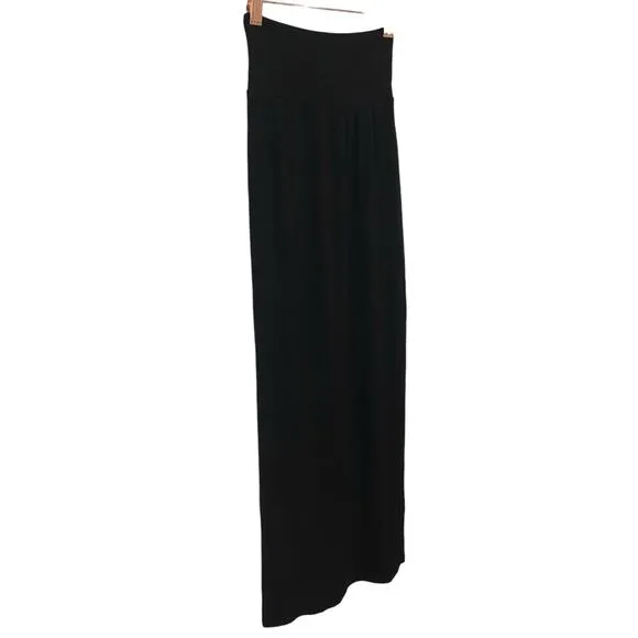 Enza Costa Silk Blend Ribbed Jersey Midi Pencil Skirt Side Slit Black Size Small