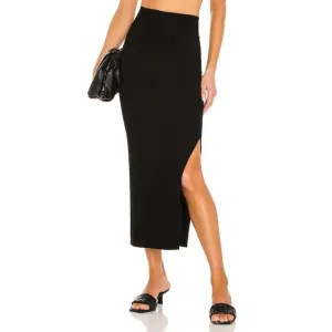 Enza Costa Silk Blend Ribbed Jersey Midi Pencil Skirt Side Slit Black Size Small