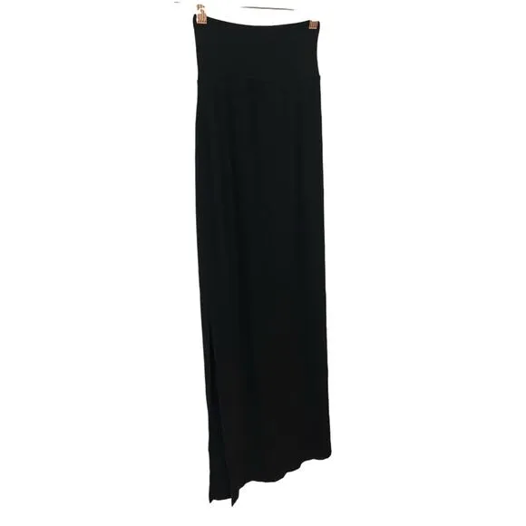 Enza Costa Silk Blend Ribbed Jersey Midi Pencil Skirt Side Slit Black Size Small