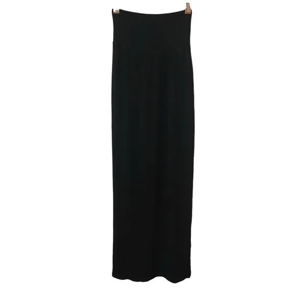 Enza Costa Silk Blend Ribbed Jersey Midi Pencil Skirt Side Slit Black Size Small