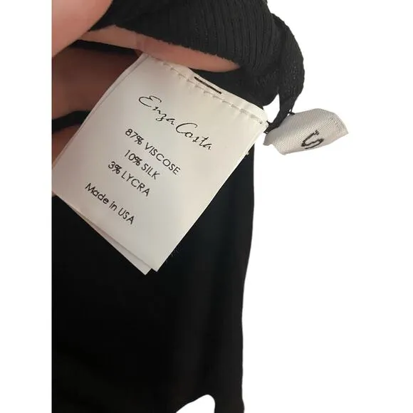 Enza Costa Silk Blend Ribbed Jersey Midi Pencil Skirt Side Slit Black Size Small