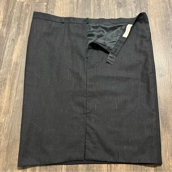 Escada Margarethe Lay Vtg 90s Knee Length Black Gold Pinstriped Pencil Skirt 16