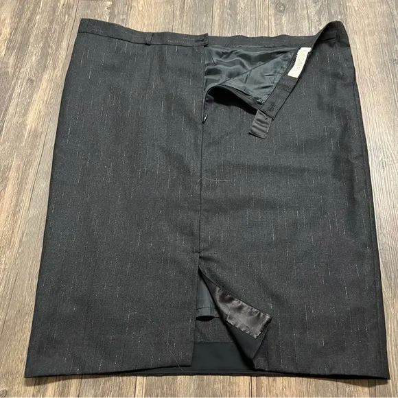 Escada Margarethe Lay Vtg 90s Knee Length Black Gold Pinstriped Pencil Skirt 16
