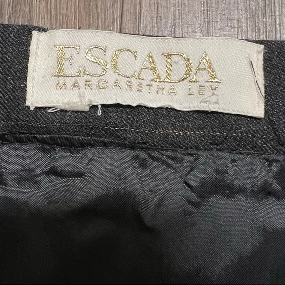 Escada Margarethe Lay Vtg 90s Knee Length Black Gold Pinstriped Pencil Skirt 16