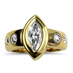 Estate 14k Yellow Gold Marquise Cut Custom Diamond Ring