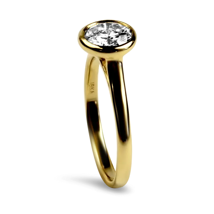 Estate 18k Yellow Gold Round Diamond Bezel Ring