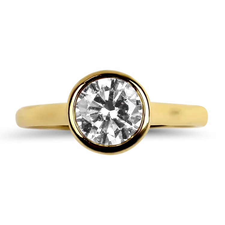 Estate 18k Yellow Gold Round Diamond Bezel Ring