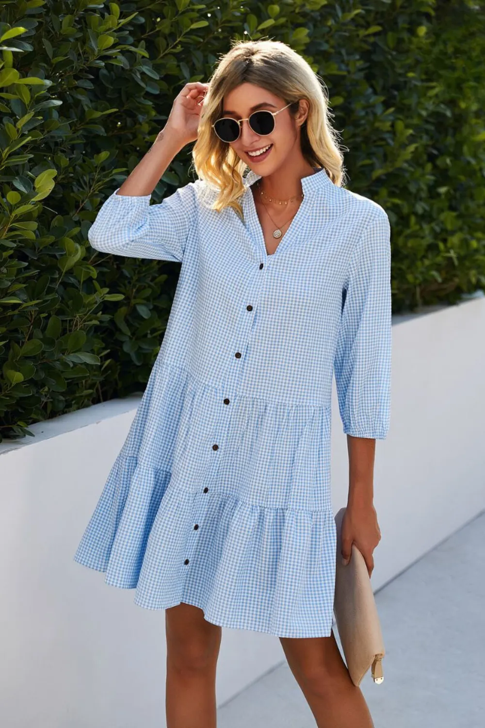 Estela® | Checked V-neck dress