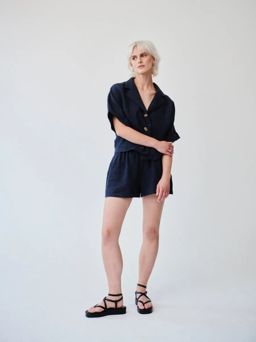 Ethically Made Navy Linen Lounge Co-ord Short Set