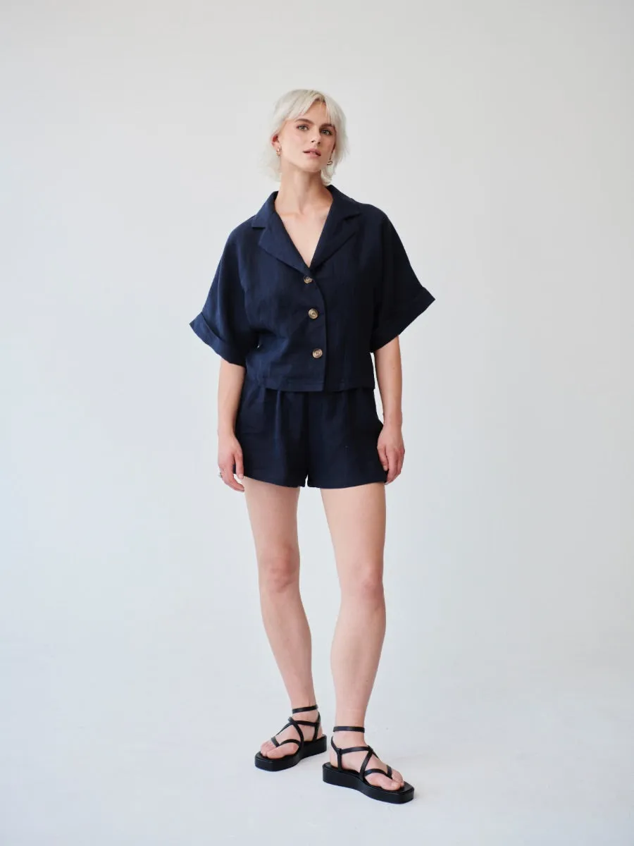 Ethically Made Navy Linen Lounge Co-ord Short Set