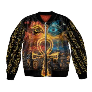Eye of Ra and Eye of Horus Sleeve Zip Bomber Jacket Power and Magic Ancient Egyptian Mythology LT9