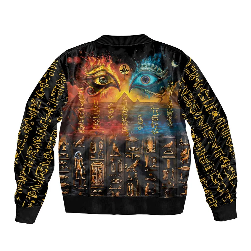 Eye of Ra and Eye of Horus Sleeve Zip Bomber Jacket Power and Magic Ancient Egyptian Mythology LT9