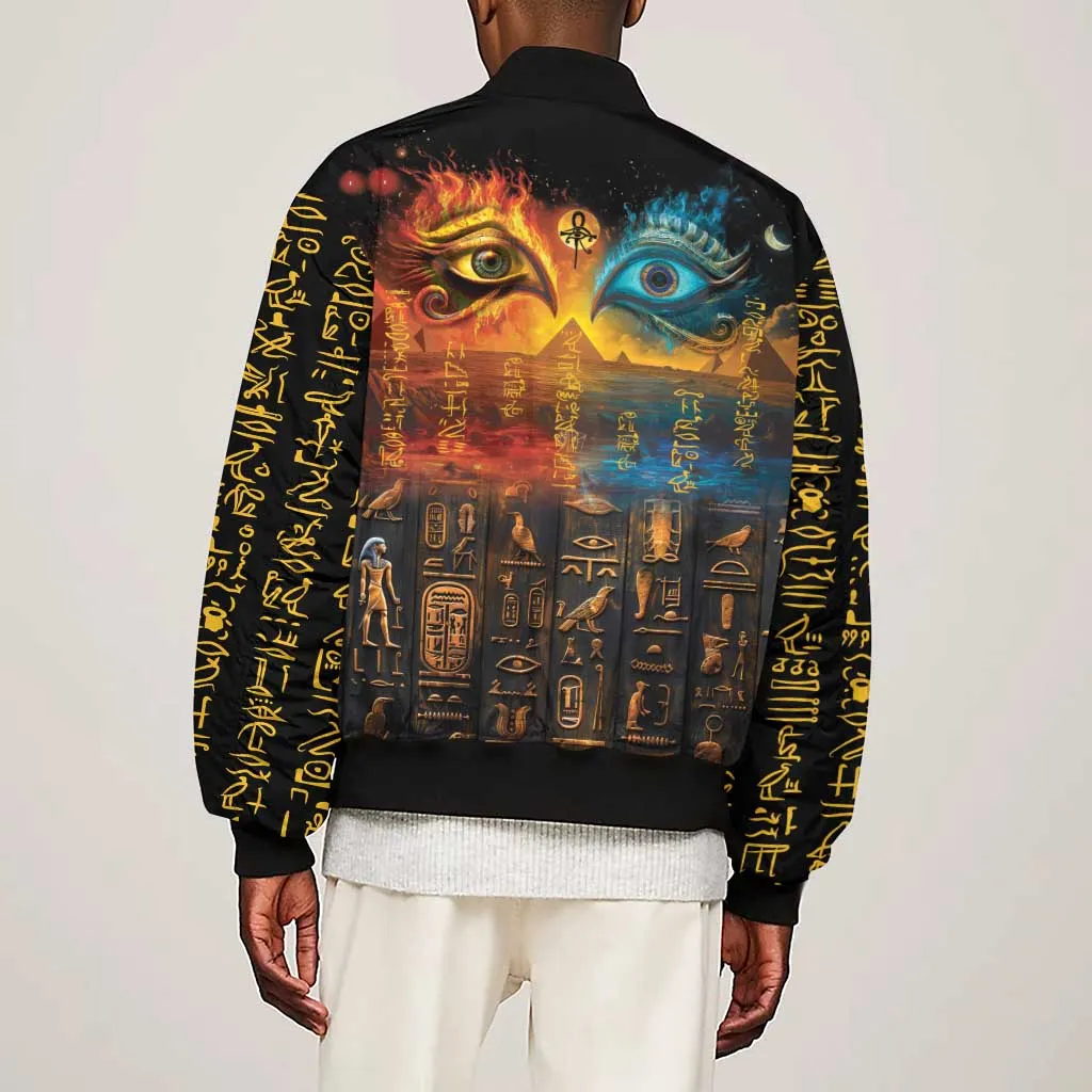Eye of Ra and Eye of Horus Sleeve Zip Bomber Jacket Power and Magic Ancient Egyptian Mythology LT9