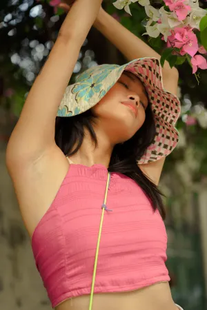 Fan Yourself Reversible Halter Top (Pink and Blue)