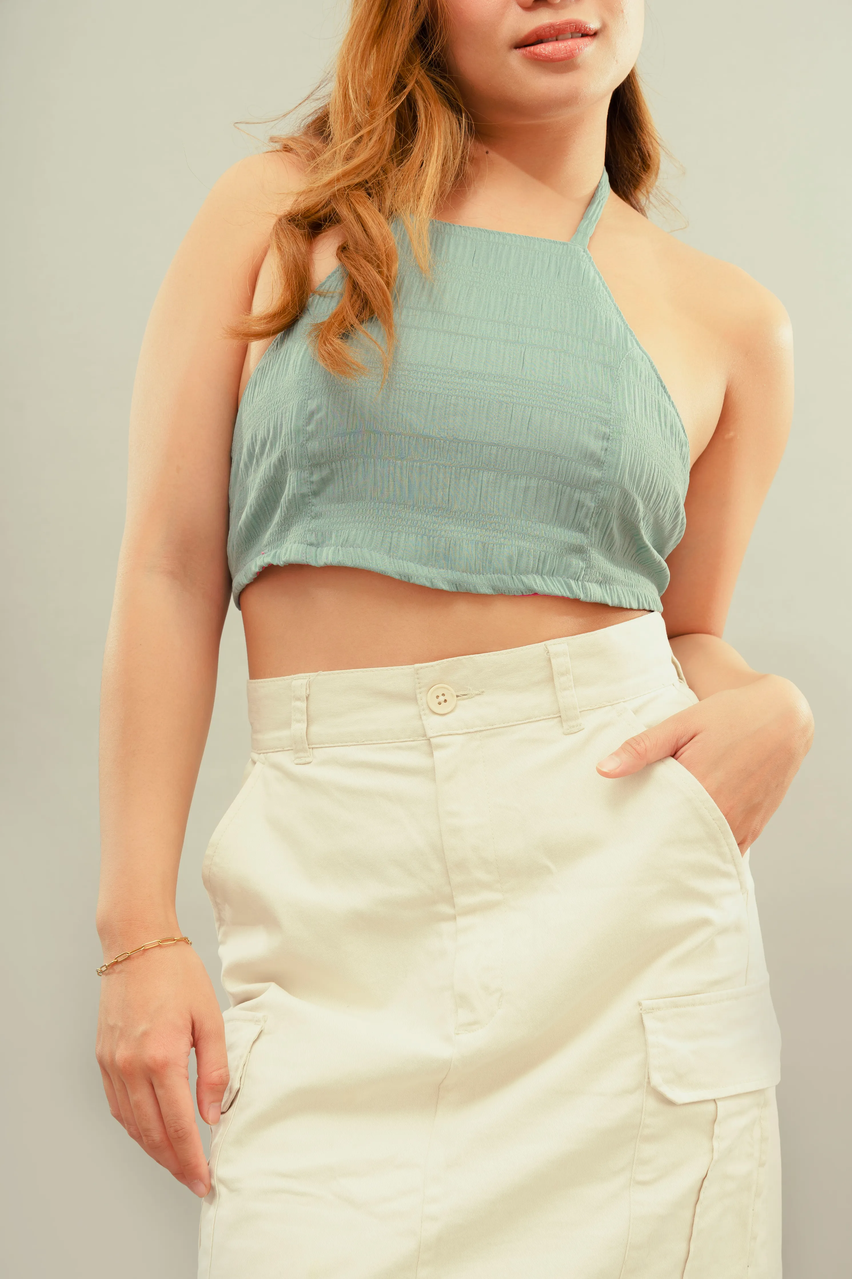 Fan Yourself Reversible Halter Top (Pink and Blue)