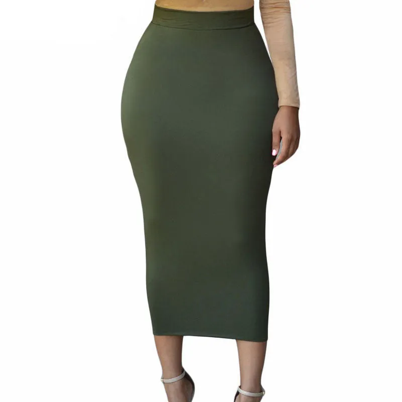 Fashion Summer Pencil Skirt Office Lady Bodycon Vintage Womens High Waist Midi Skirts Slim