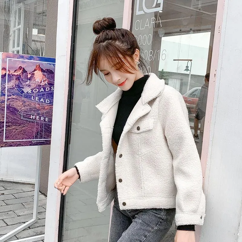 Fashion Trend Velvet Women's Coat Autumn and Winter Loose Plus Velvet Thick Lamb Wool Coat