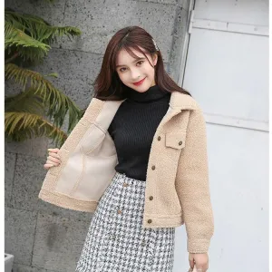 Fashion Trend Velvet Women's Coat Autumn and Winter Loose Plus Velvet Thick Lamb Wool Coat