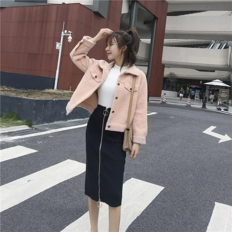 Fashion Trend Velvet Women's Coat Autumn and Winter Loose Plus Velvet Thick Lamb Wool Coat