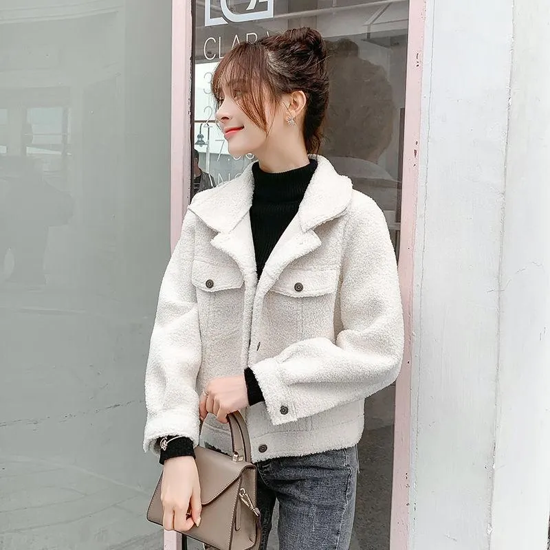 Fashion Trend Velvet Women's Coat Autumn and Winter Loose Plus Velvet Thick Lamb Wool Coat