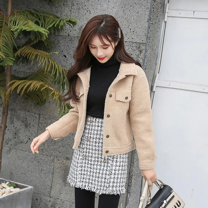 Fashion Trend Velvet Women's Coat Autumn and Winter Loose Plus Velvet Thick Lamb Wool Coat