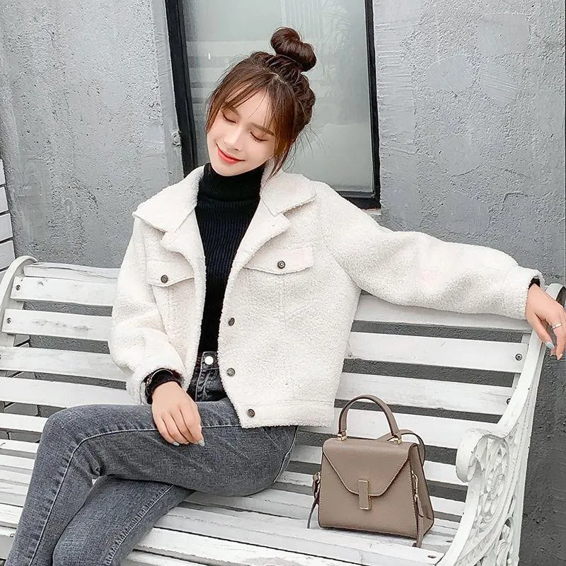 Fashion Trend Velvet Women's Coat Autumn and Winter Loose Plus Velvet Thick Lamb Wool Coat