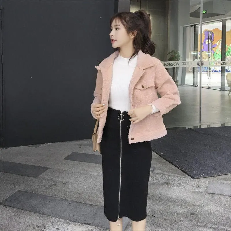Fashion Trend Velvet Women's Coat Autumn and Winter Loose Plus Velvet Thick Lamb Wool Coat