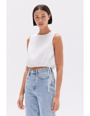 Fleur Rouched Linen Top White