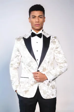 Floral Patterned White Men Prom Blazer - Wessi