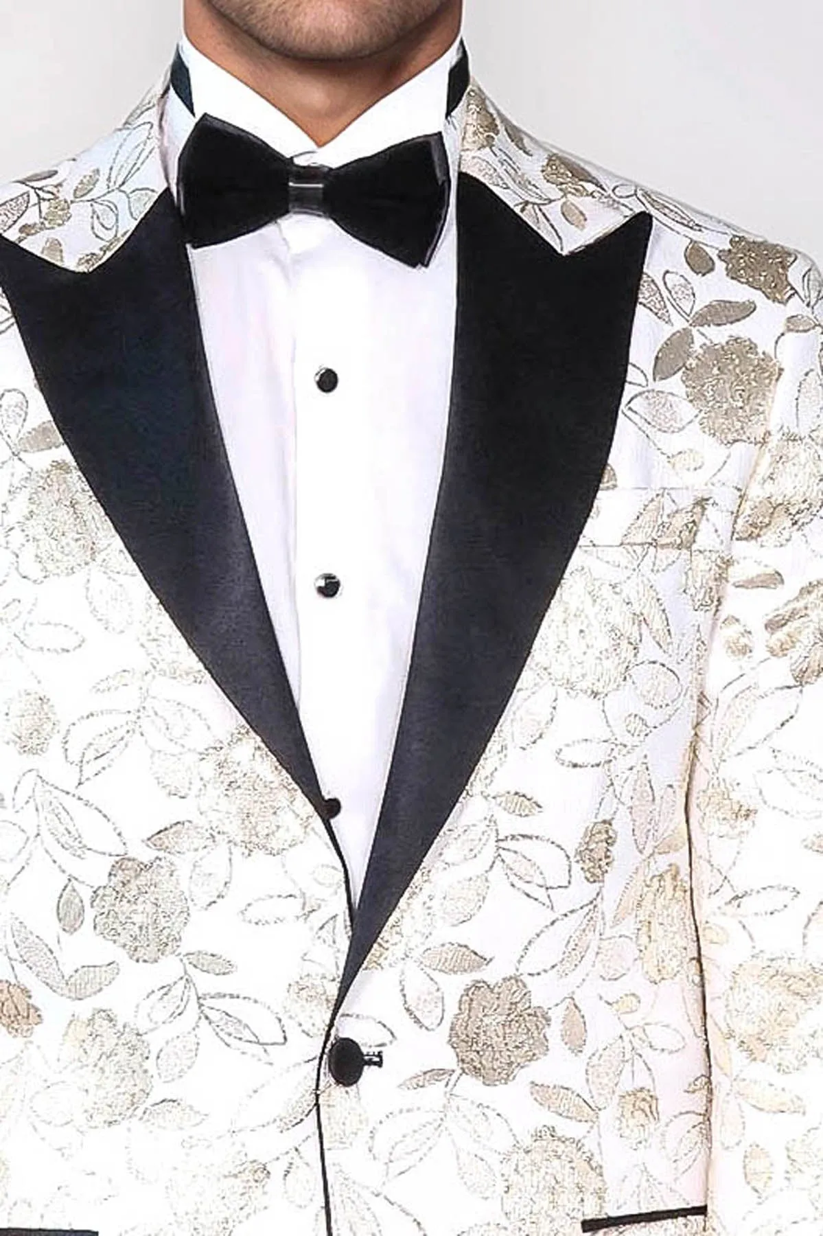 Floral Patterned White Men Prom Blazer - Wessi